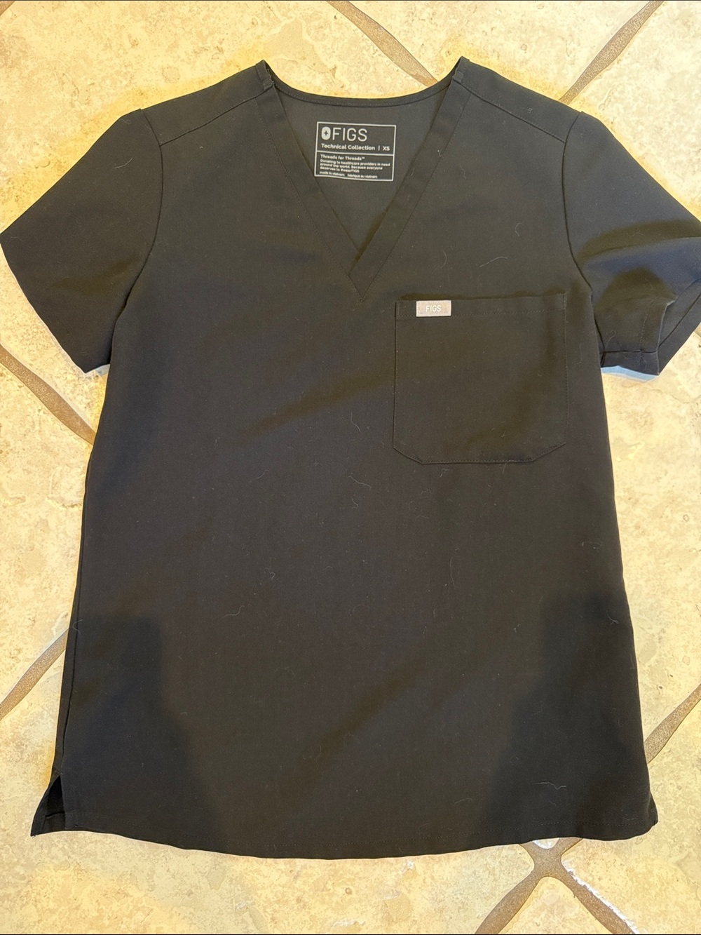 Figs Black V-Neck Short-Sleeve Scrub Top